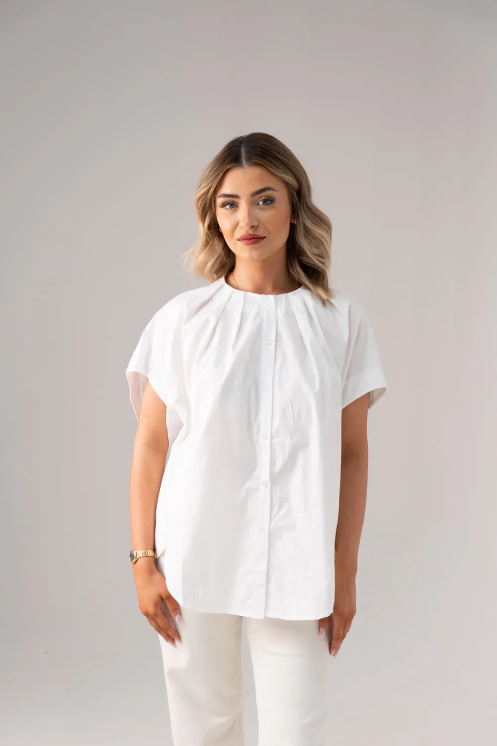 The Walk in Wardrobe Shirts>Paige Pleat Front Blouse In White