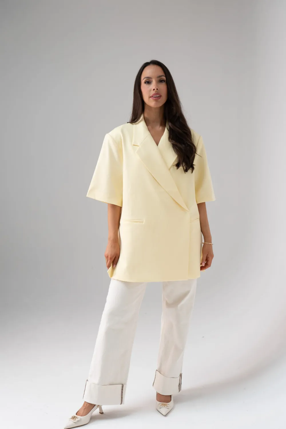 The Walk in Wardrobe Blazers>Paige Short Sleeve Blazer In Lemon