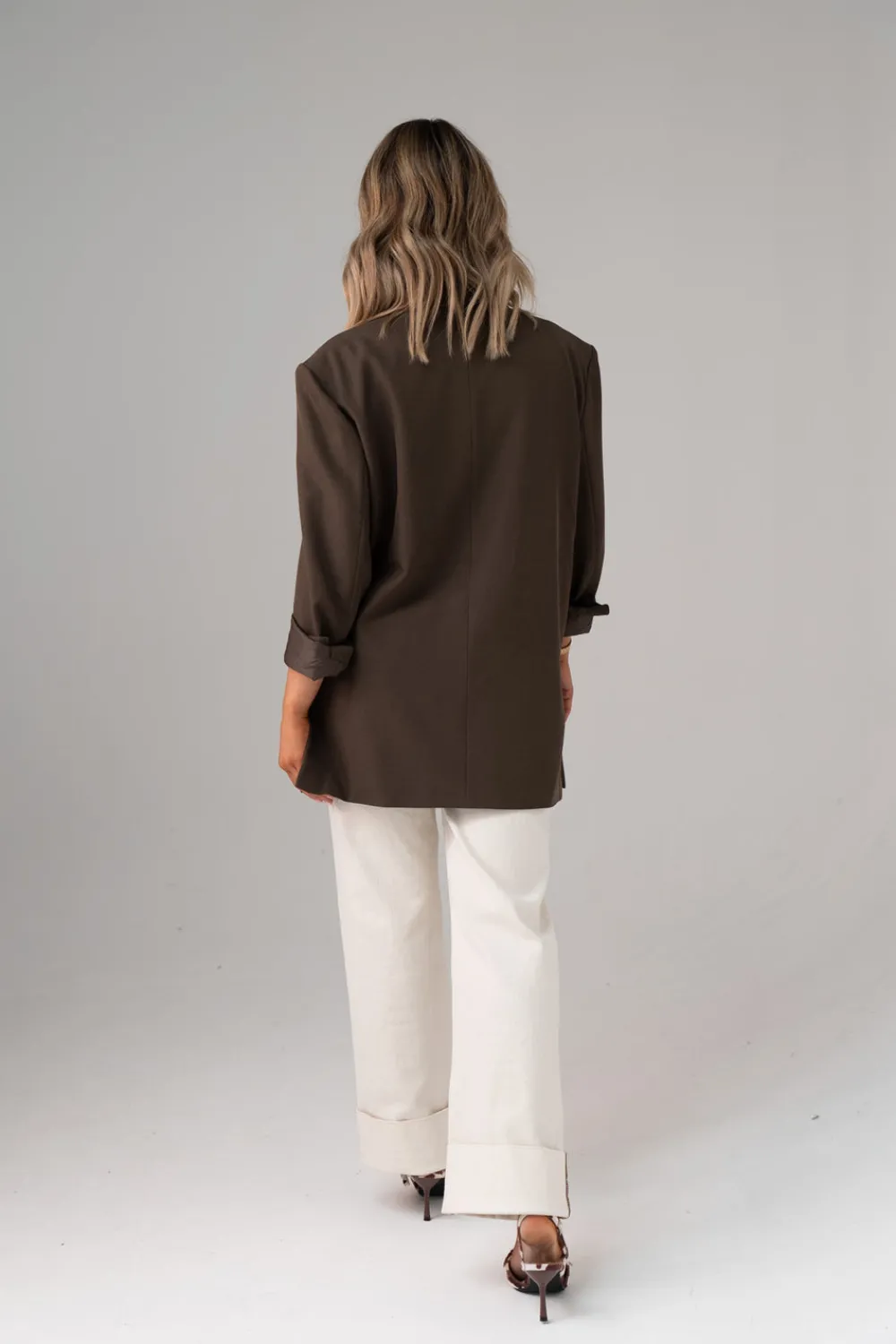 The Walk in Wardrobe Blazers>Paige Wrap Style Blazer In Chocolate