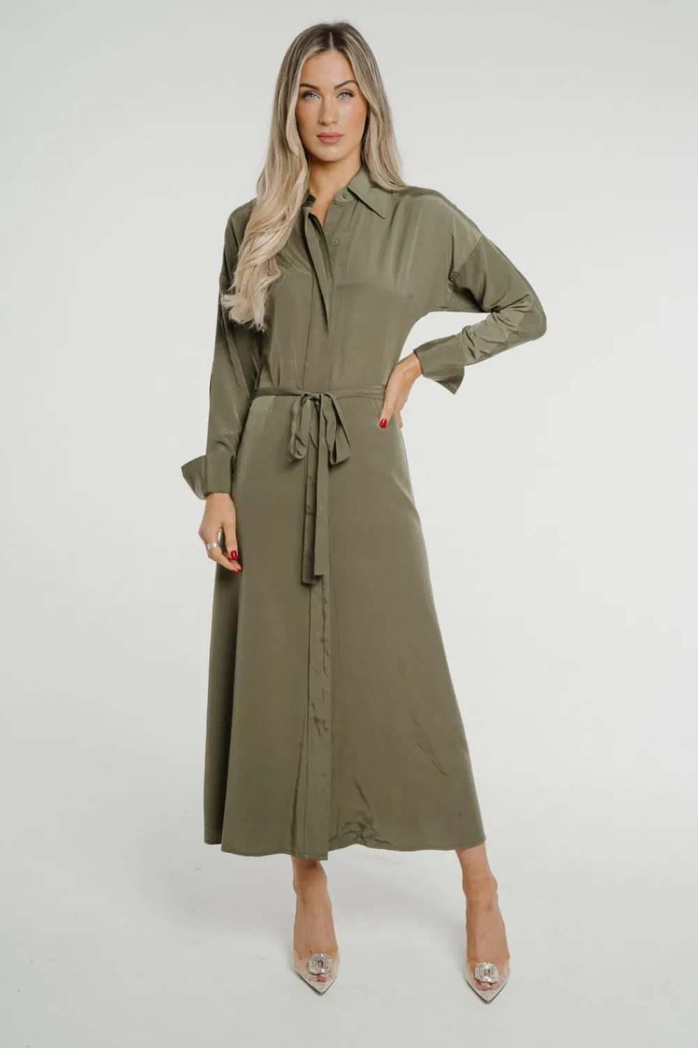 The Walk in Wardrobe Midi Dresses>Penny Wrap Dress In Khaki