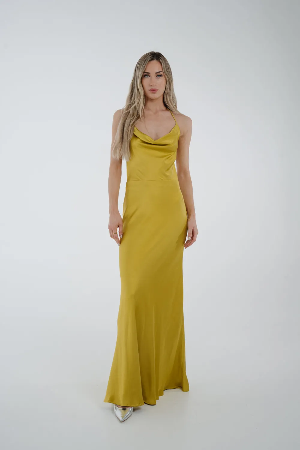 The Walk in Wardrobe Midi Dresses>Pia Cowl Neck Maxi Dress In Lime