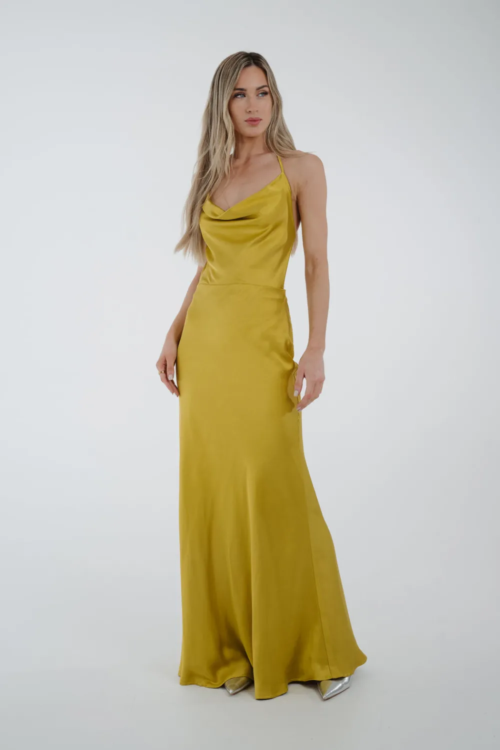 The Walk in Wardrobe Midi Dresses>Pia Cowl Neck Maxi Dress In Lime
