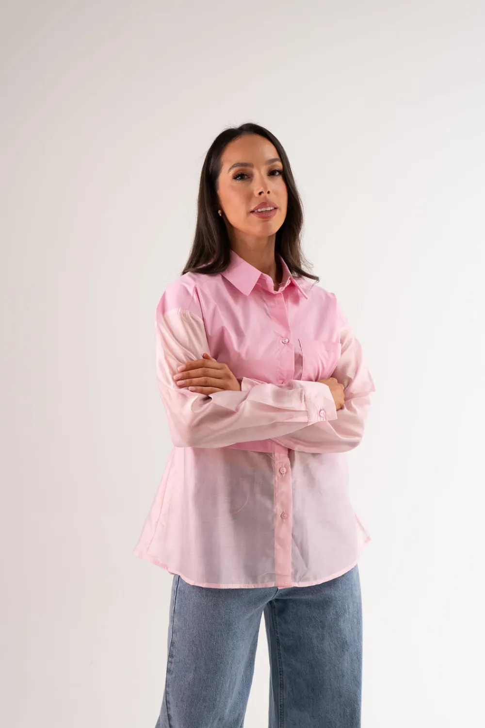 The Walk in Wardrobe Shirts>Polly Contrast Shirt In Pink