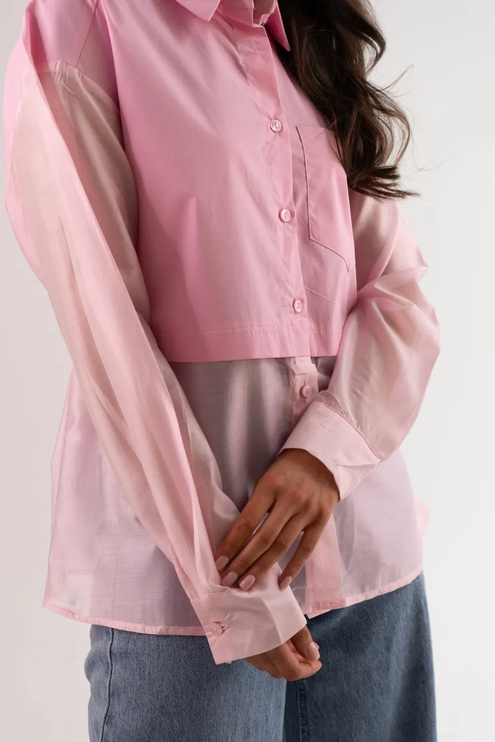 The Walk in Wardrobe Shirts>Polly Contrast Shirt In Pink