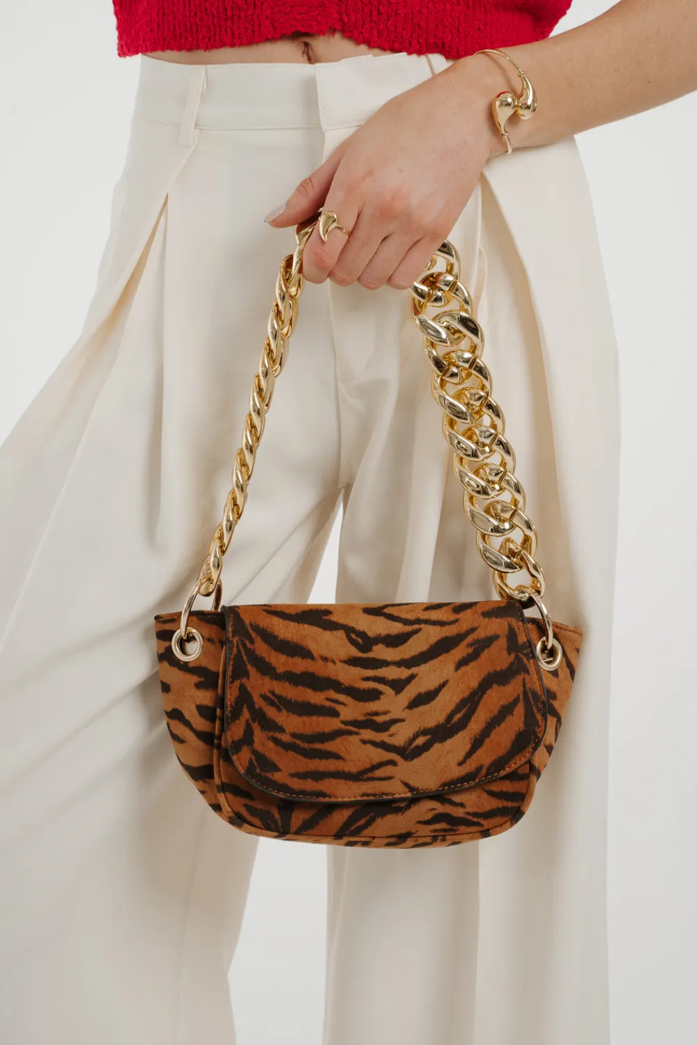 The Walk in Wardrobe Bags>Polly Half Moon Bag In Animal Print