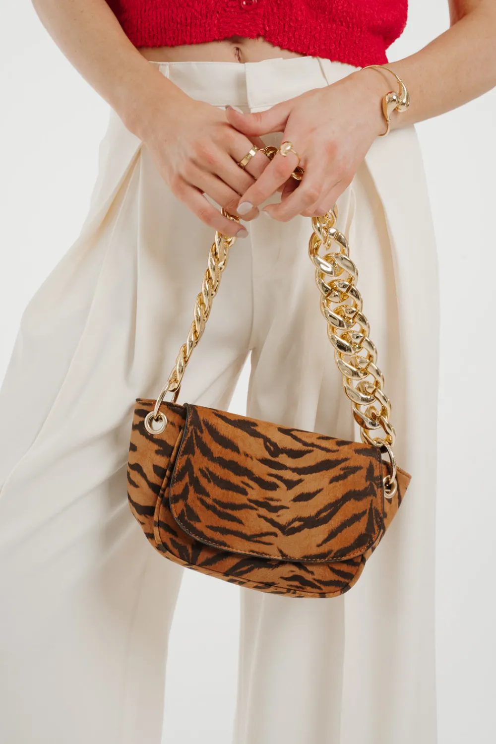 The Walk in Wardrobe Bags>Polly Half Moon Bag In Animal Print