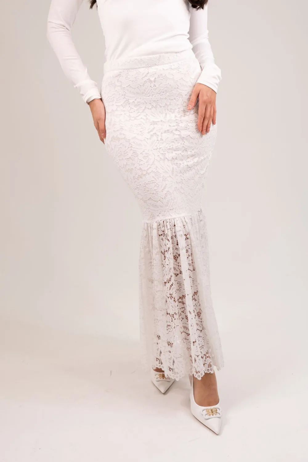 The Walk in Wardrobe Skirts & Skorts>Polly Lace Maxi Skirt In White