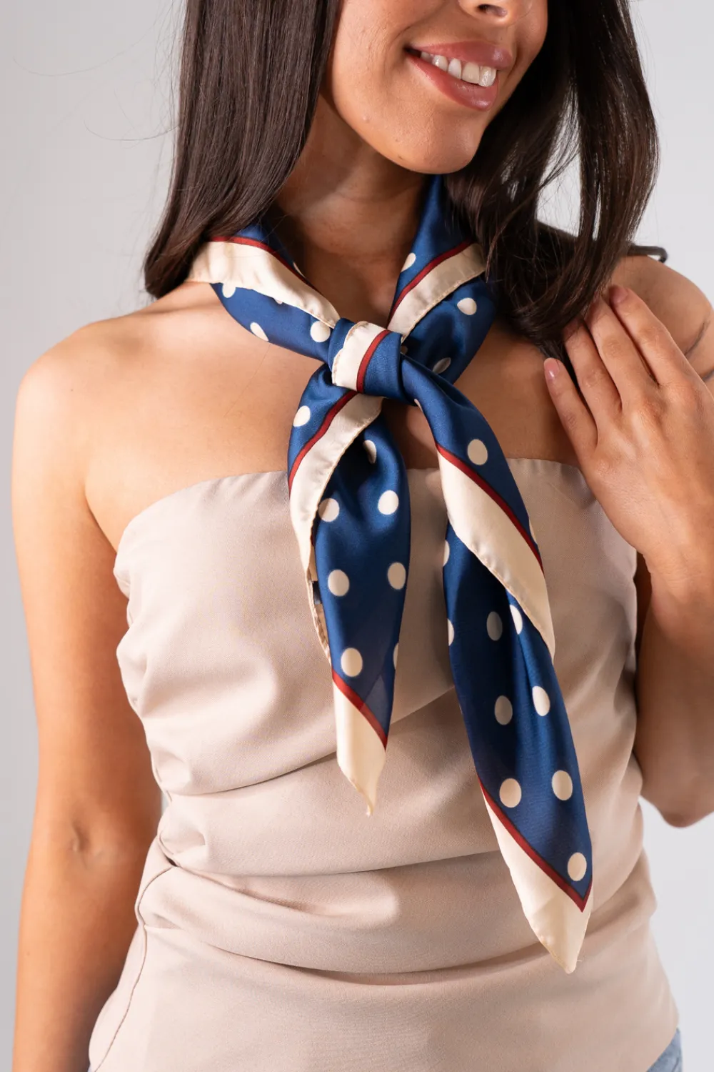 The Walk in Wardrobe Scarves>Polly Polka Dot Neck Scarf In Navy
