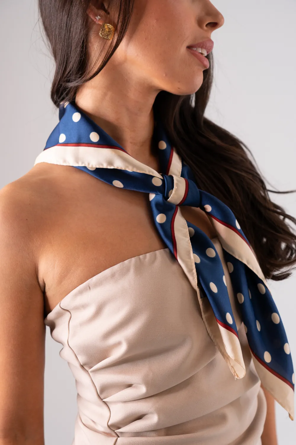 The Walk in Wardrobe Scarves>Polly Polka Dot Neck Scarf In Navy