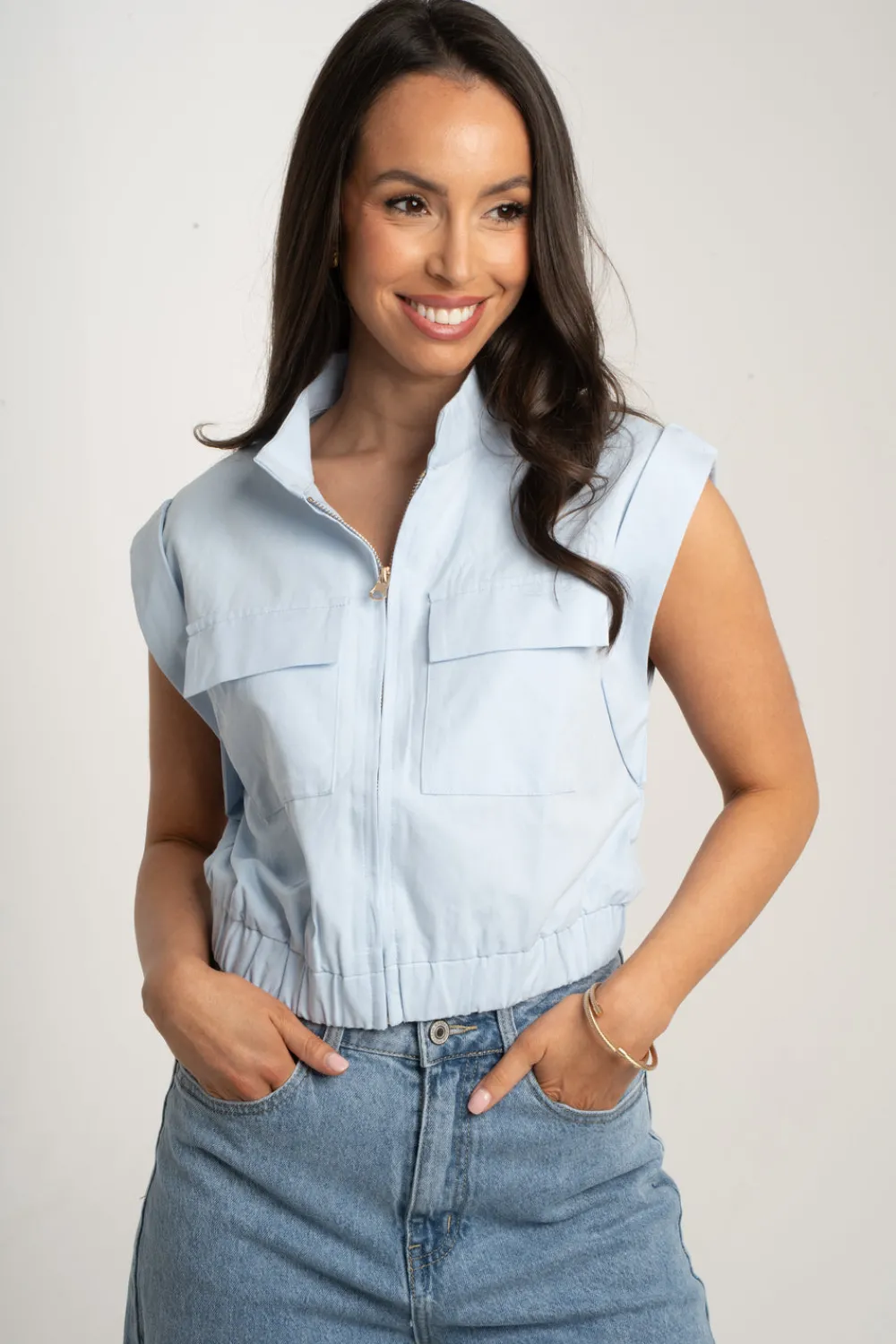 The Walk in Wardrobe Coats & Jackets>Polly Sleeveless Cargo Jacket In Blue