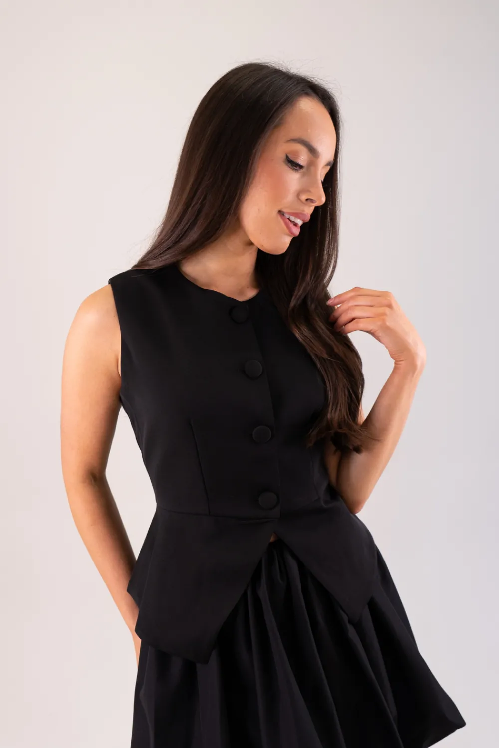 The Walk in Wardrobe Tops>Polly Split Hem Waistcoat In Black
