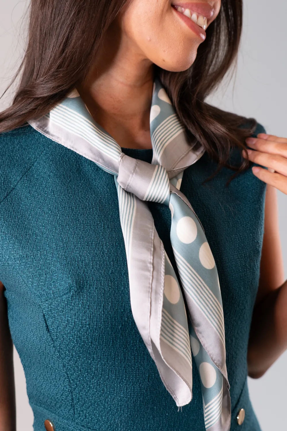 The Walk in Wardrobe Scarves>Polly Spotted Neck Scarf In Light Blue