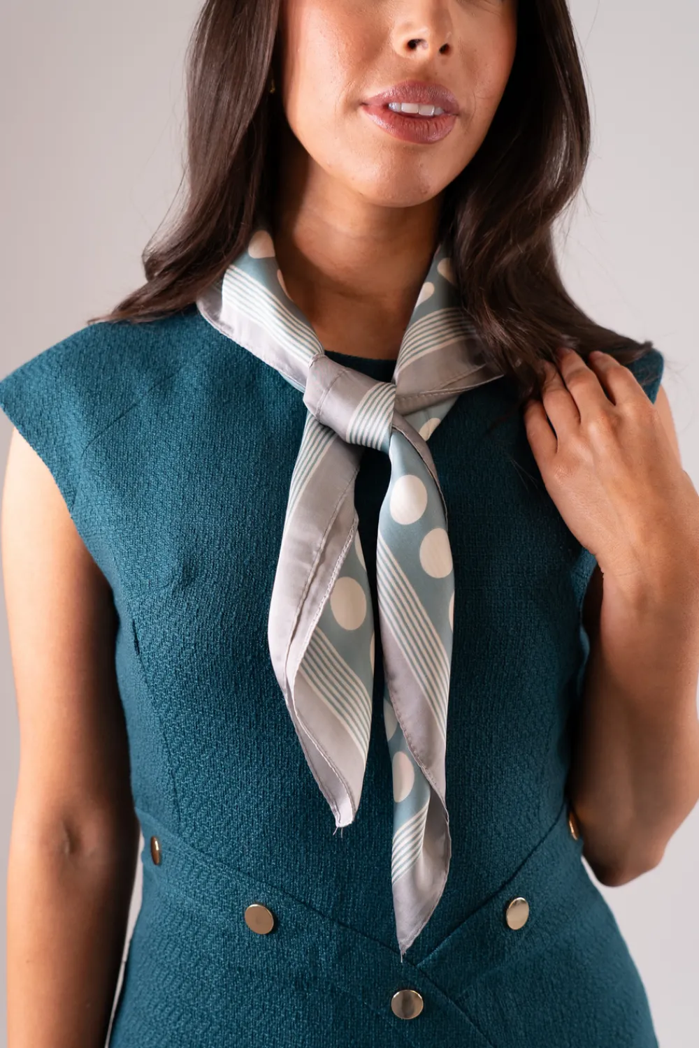 The Walk in Wardrobe Scarves>Polly Spotted Neck Scarf In Light Blue