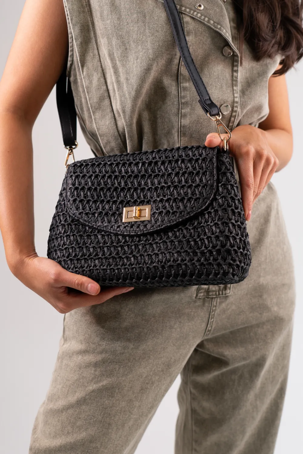 The Walk in Wardrobe Bags>Polly Woven Bag In Black
