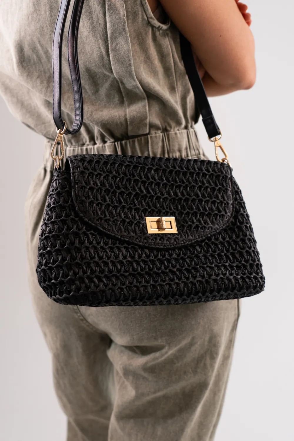 The Walk in Wardrobe Bags>Polly Woven Bag In Black