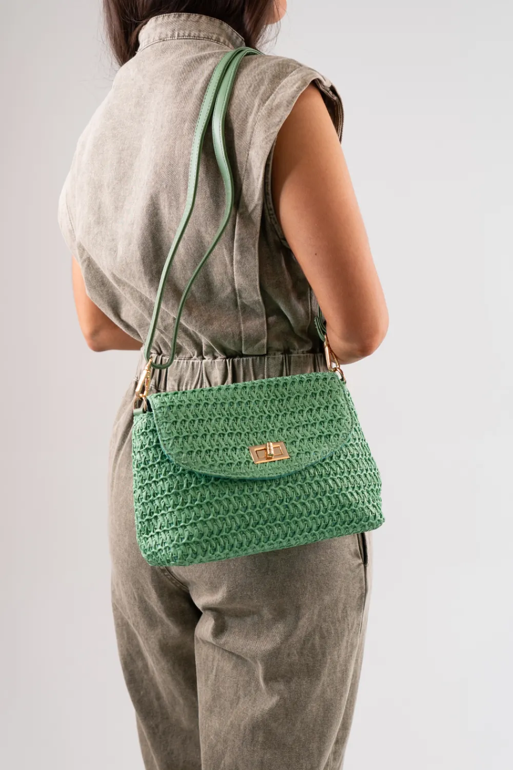 The Walk in Wardrobe Bags>Polly Woven Bag In Green
