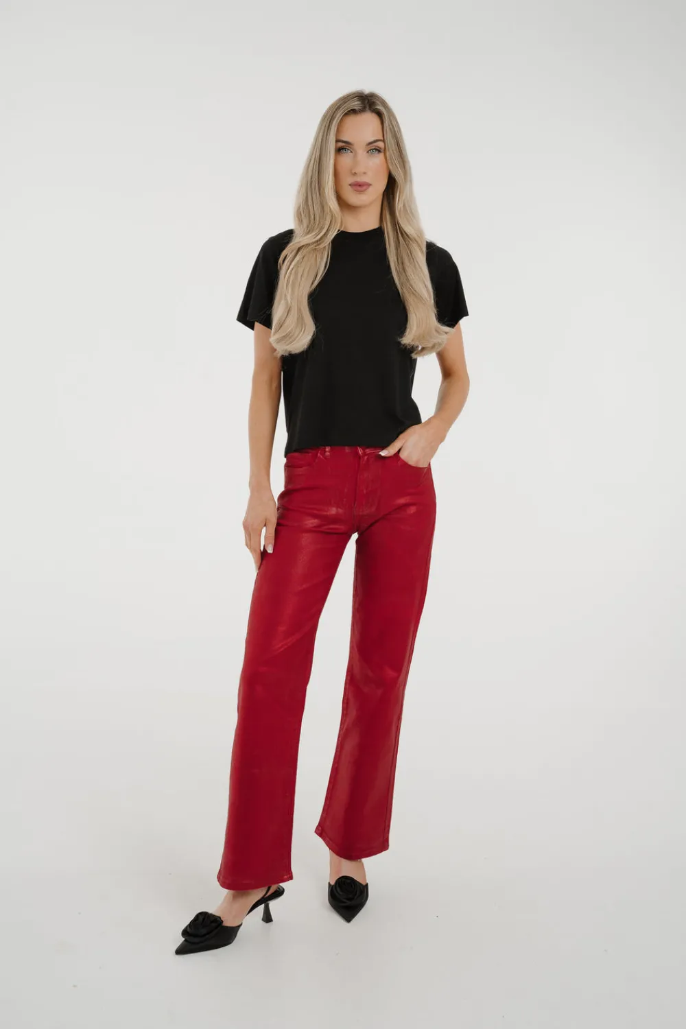 The Walk in Wardrobe Straight Leg>Quinn Metallic Jeans In Red