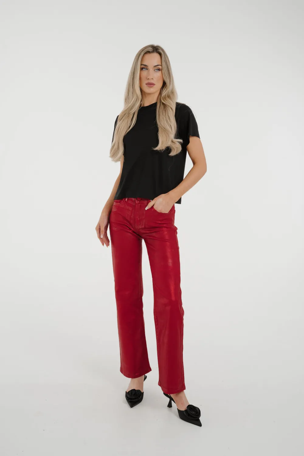 The Walk in Wardrobe Straight Leg>Quinn Metallic Jeans In Red