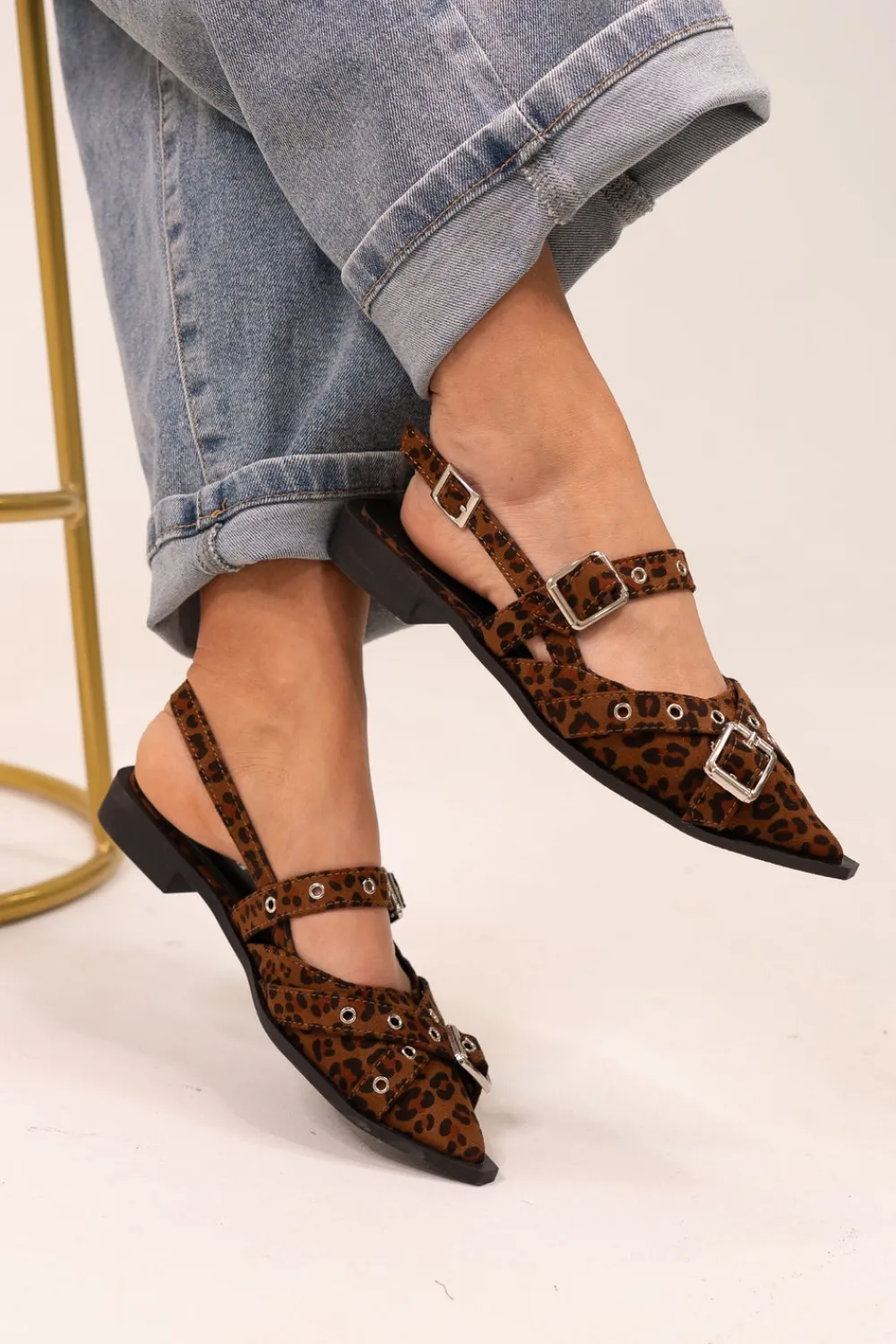 The Walk in Wardrobe Flats|Slingbacks>Sadie Pointed Buckle Flats In Leopard