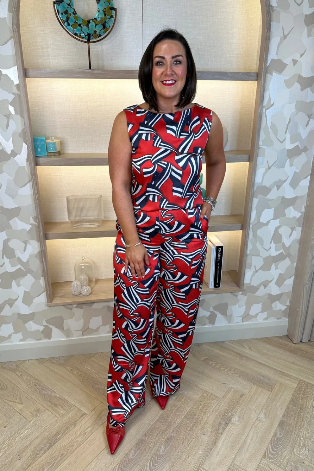 The Walk in Wardrobe Two-Piece>Sophia Print Two Piece In Red Mix