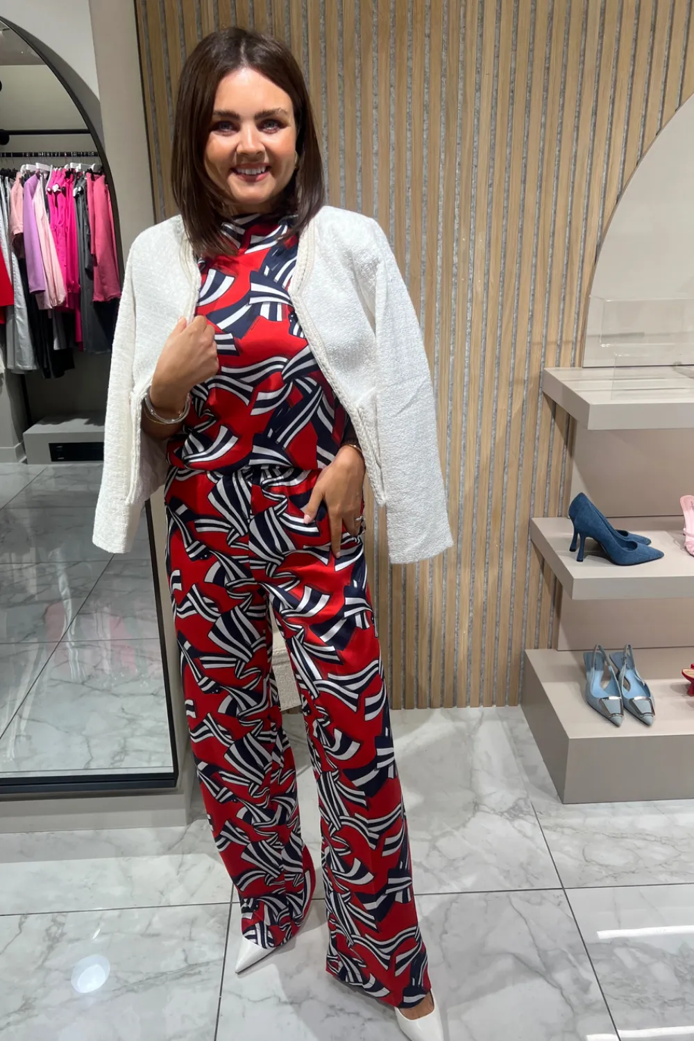 The Walk in Wardrobe Two-Piece>Sophia Print Two Piece In Red Mix