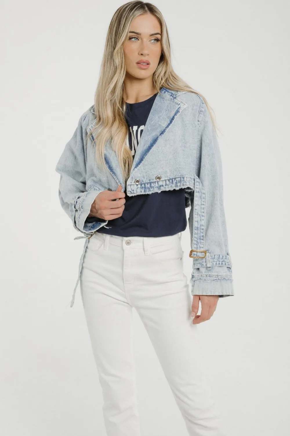 The Walk in Wardrobe Coats & Jackets>Summer Cropped Denim Trench In Light Wash