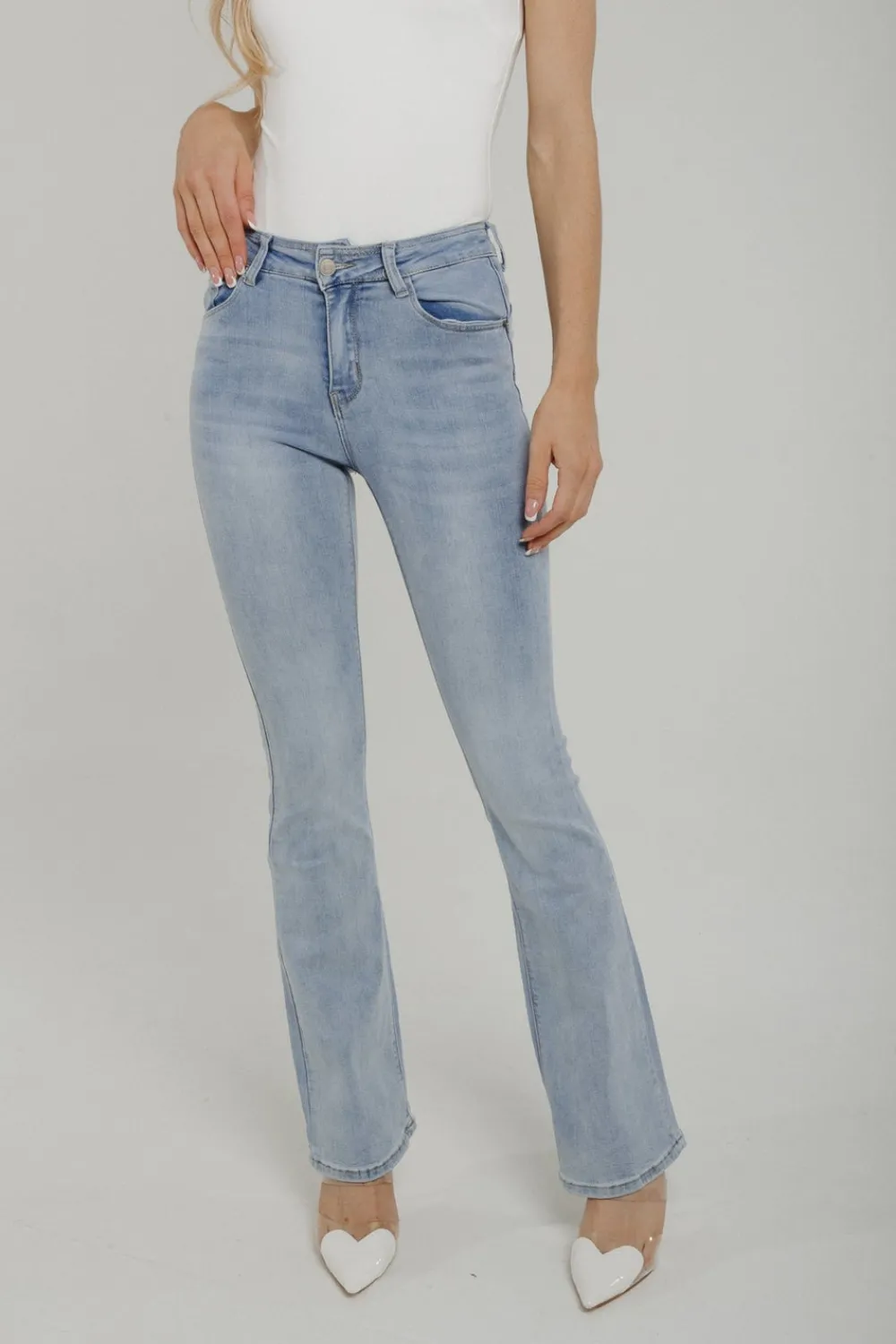 The Walk in Wardrobe Wide Leg Jeans>Summer Flared Jeans In Light Wash
