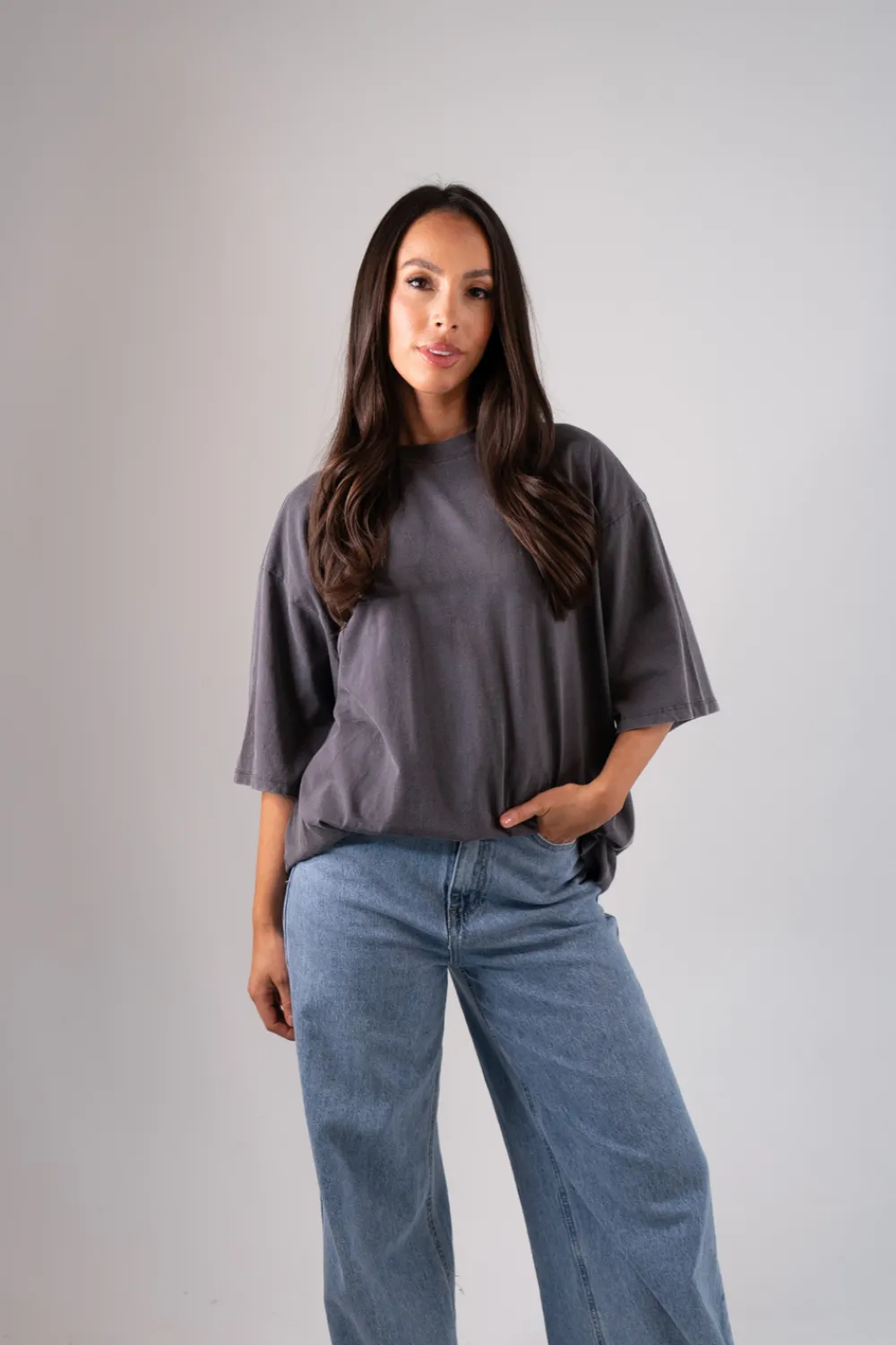 The Walk in Wardrobe T-Shirts|Tops>Taylor Oversized T-Shirt In Charcoal