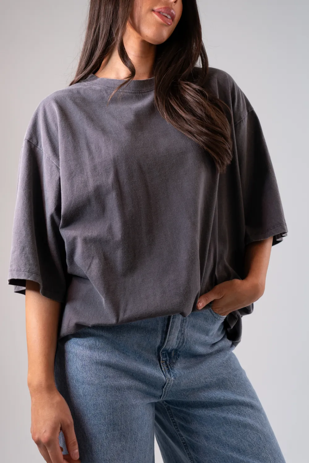 The Walk in Wardrobe T-Shirts|Tops>Taylor Oversized T-Shirt In Charcoal