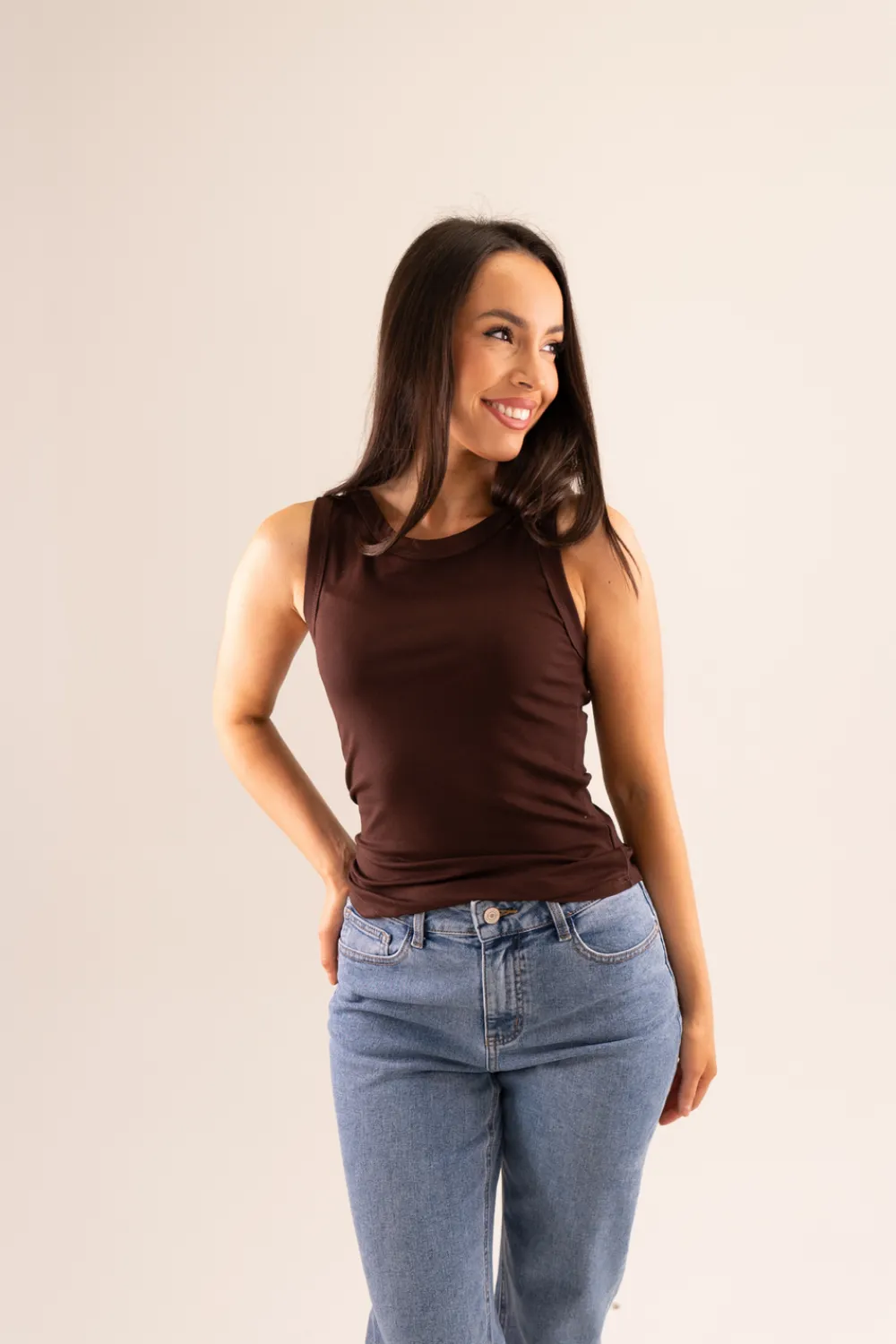 The Walk in Wardrobe Tops>Willow Vest Top In Chocolate