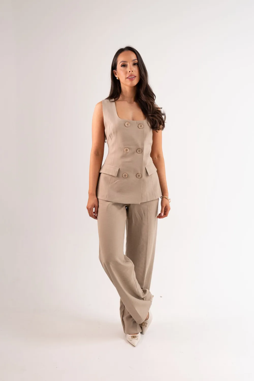 The Walk in Wardrobe Two-Piece>Willow Waistcoat Ensemble In Taupe