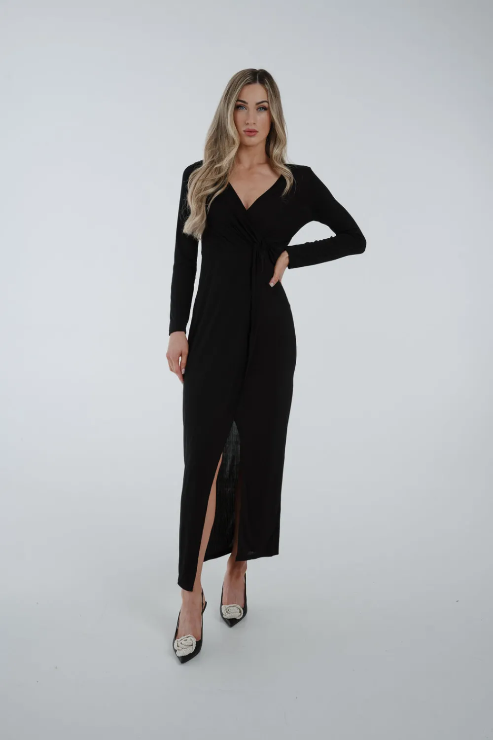 The Walk in Wardrobe Maxi Dresses|Midi Dresses>Willow Wrap Twist Front Dress In Black