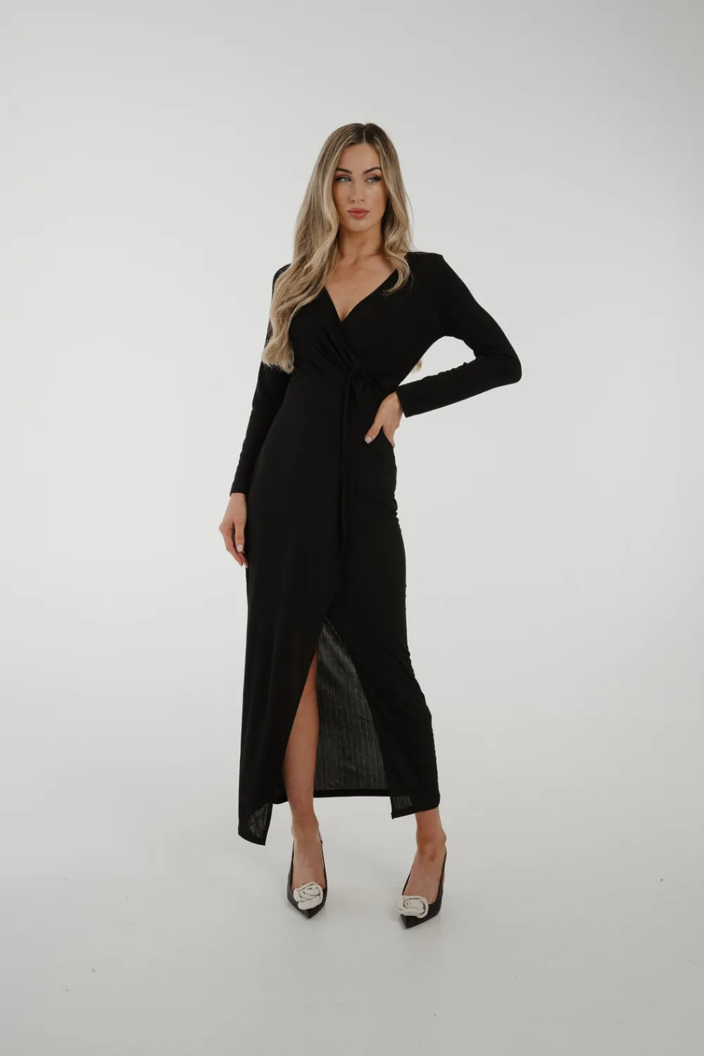 The Walk in Wardrobe Maxi Dresses|Midi Dresses>Willow Wrap Twist Front Dress In Black